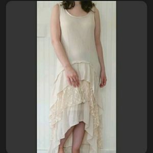 Cottage Boho Lagen Look Ivory Dress Long Line Maxi Sleeveless Women's Medium